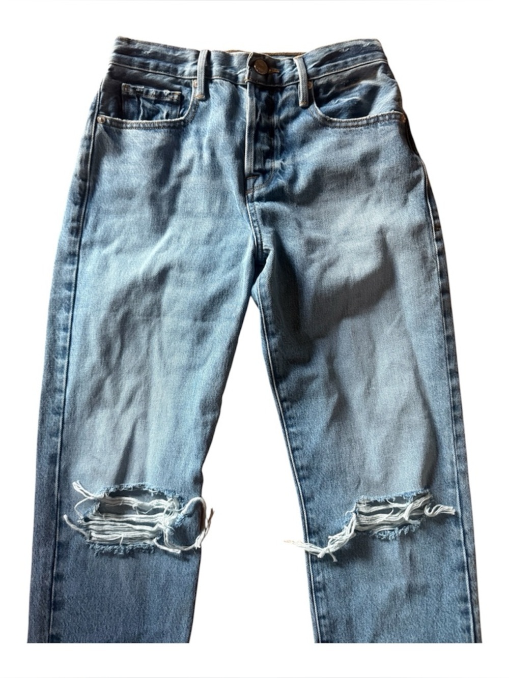 Le Original distressed high-rise straight leg jeans Frame Denim button fly sz 24 - Picture 3 of 12